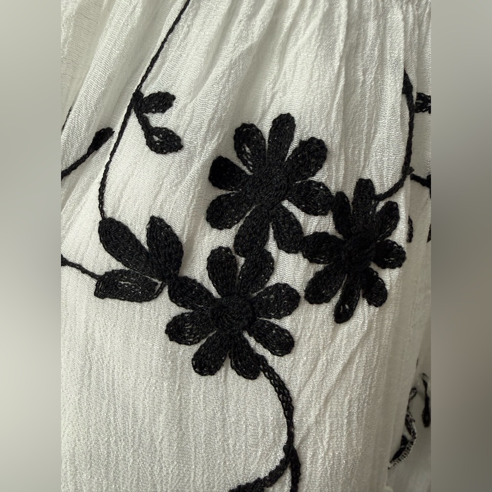 Anthropology x Kindred Elegant Embroidered White and Black Floral Dress - Picture 6 of 6